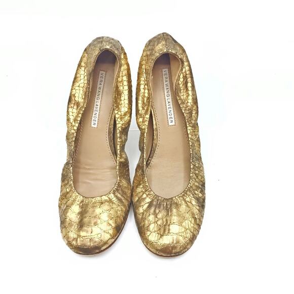 Vera Wang Lavender Ballet Flats | Gold Metallic Snake Leather Made in Italy EUC - Picture 3 of 16
